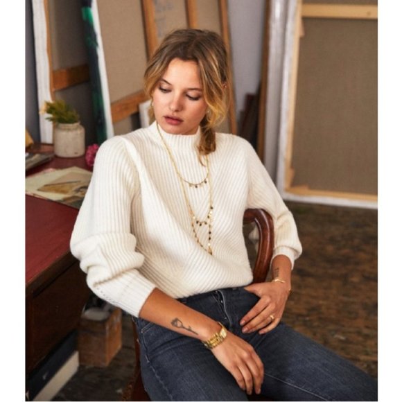 Sezane Sweaters - SEZANE | Orson Jumper Ribbed Puff Sleeve Sweater in Off White XS